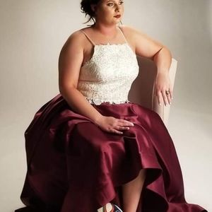 Maroon and White Prom Dress